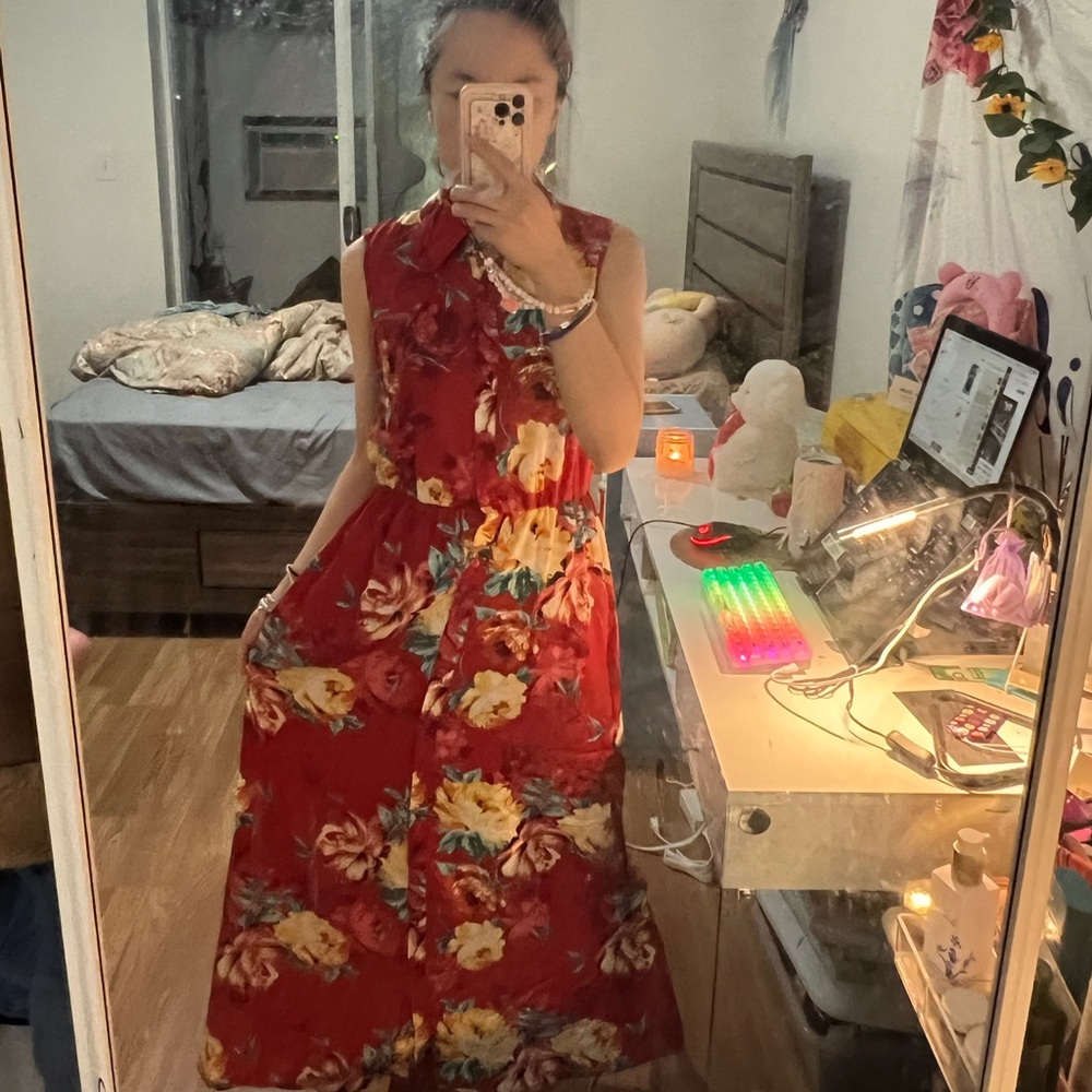Brand new size:S red floral long dress.